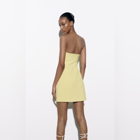 NWT Luxury Spring Summer Party Minimalist Zara Yellow Strapless Cutout Dress - Picture 5 of 12